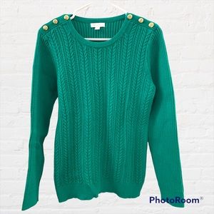 Charter Club Green Cable Knit Crew Neck Sweater Size Medium